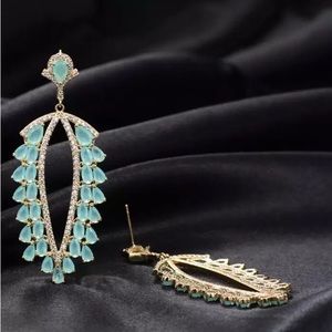 Yellow Gold Green Turquoise Drop Earrings